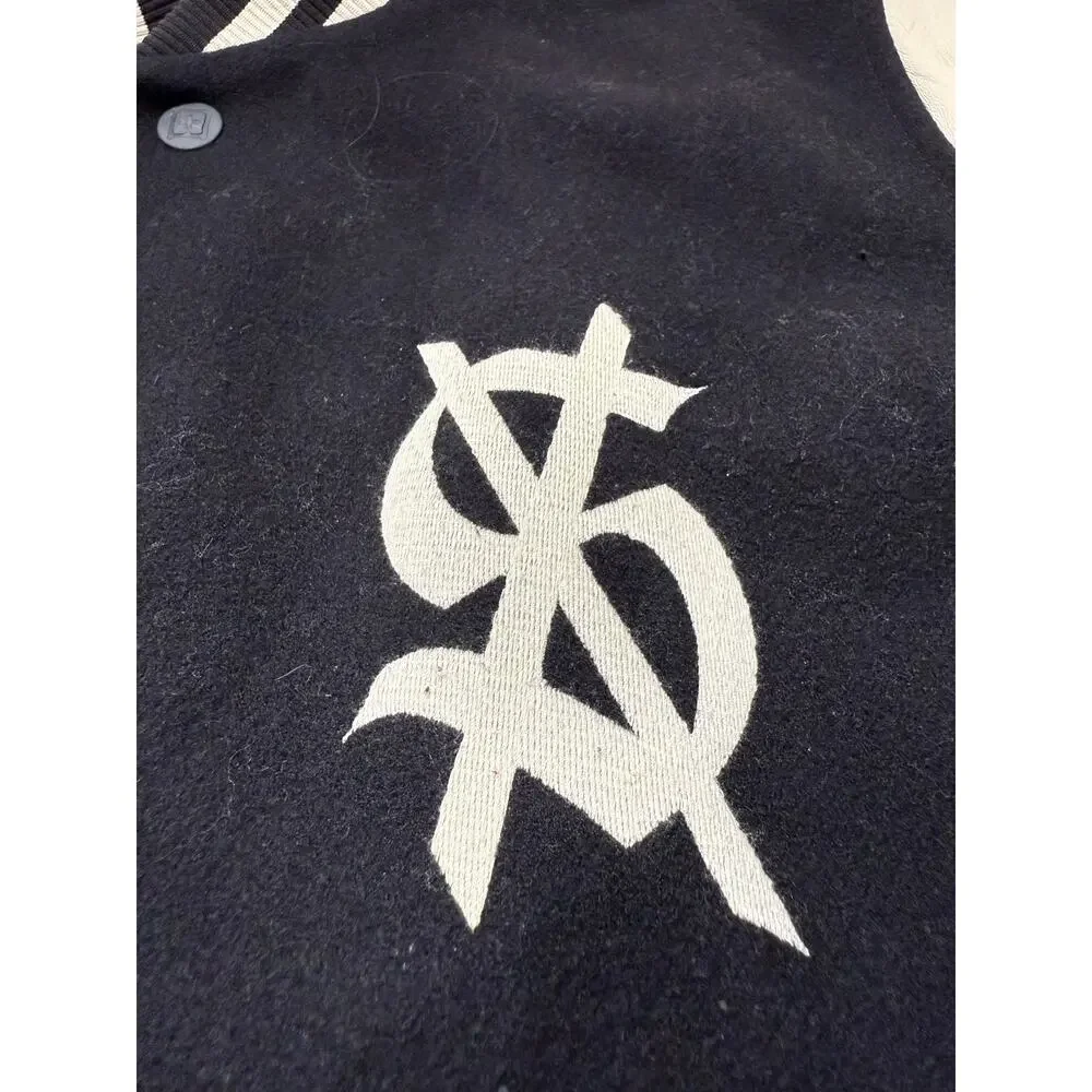 Ksubi King Letterman  Jacket Leather Sleeves Wool Blend Logo  sz M